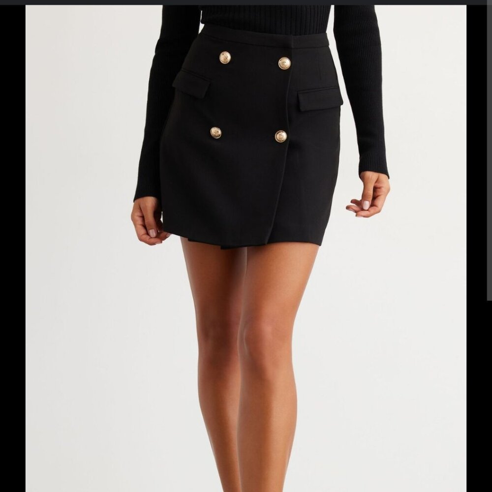 Dynamite jet black mini skirt with gold buttons